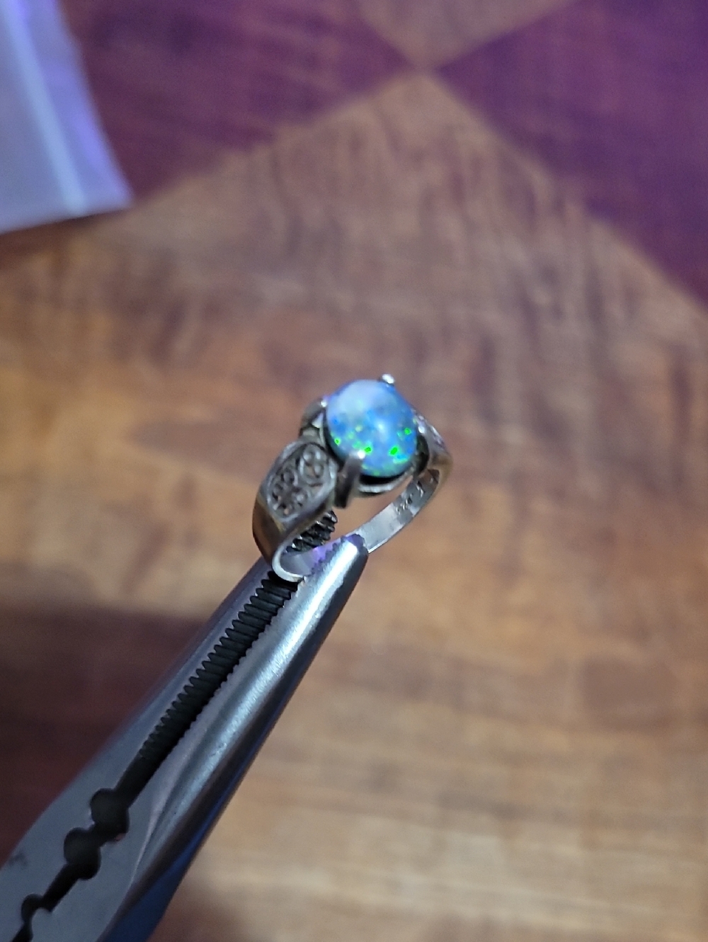 Vintage 50s. 925 Silver, Opal Ring Size 8.0